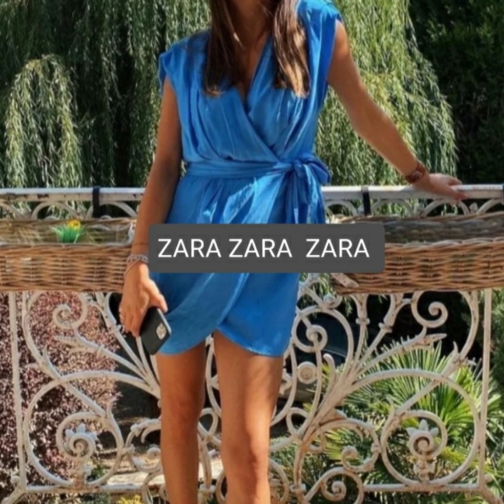 ZARA light blue flowy tied dress TRF Size XXXL - Picture 12 of 12